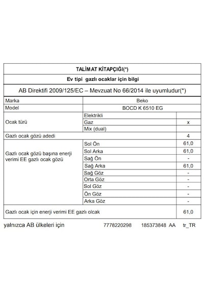 Beko BOCD K 6510 EG Gazlı Cam Tablalı Ocak
