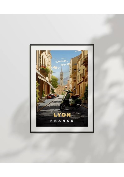 Çerçevesiz Poster Lyon'un Şirin Sokakları Ve Vespa