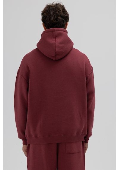 Vamos Basic Oversize Kapüşonlu Sweatshirt Bordo