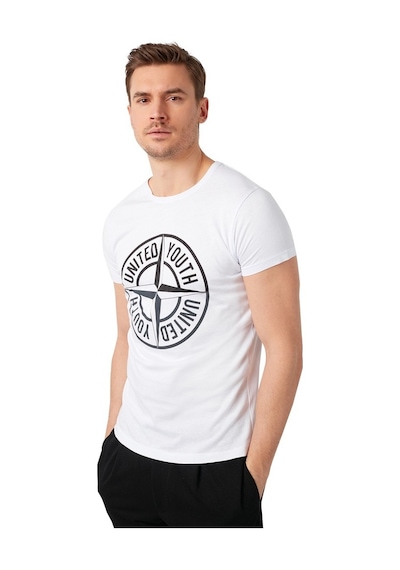 Buratti Baskılı Bisiklet Yaka Pamuklu Slim Fit Erkek T Shirt 541Pusula Beyaz