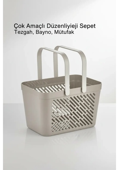 1'li Gri Çok Amaçlı Kulplu Sepet Mutfak Banyo Organizer Taşıma Sepeti Çok Renkli