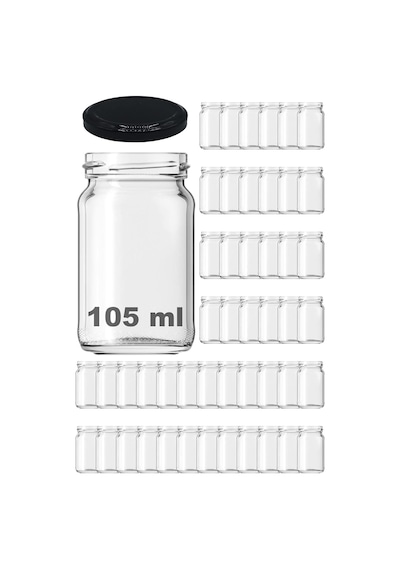 Afracam 105 Ml Metal Siyah Kapaklı 105 Cc Şeffaf Konserve Cam Kavanoz 48 Adet