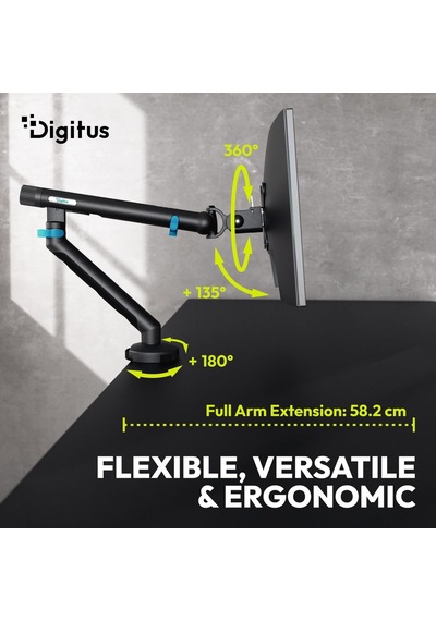 Monitör Tutucusu - Bir Monitör - 35 İnçe Kadar - Mekanik Yay - 10 Kg Taşıma Kapasitesi - Düz Ve Kavisli Ekranlar İ