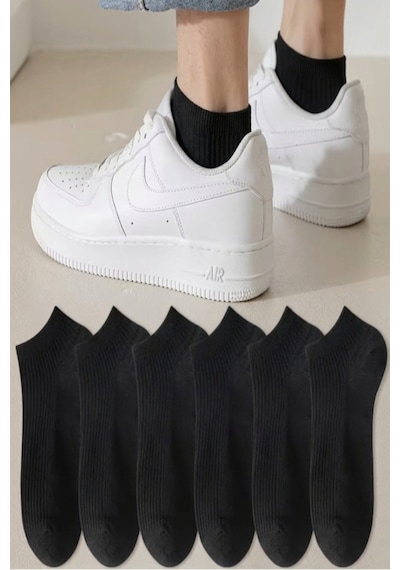 Ozzy Socks 6 Çift Siyah Pamuklu Çizgili Derbili Patik Çorap Konfor Seti Siyah
