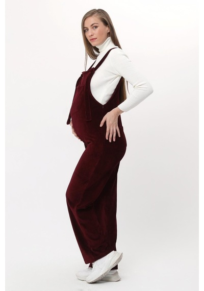 Luvmabelly Myra6113 - Bordo Kadife Hamile Salopet-Bordo
