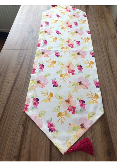 Suluboya Çiçek Desenli Runner Çok Renkli