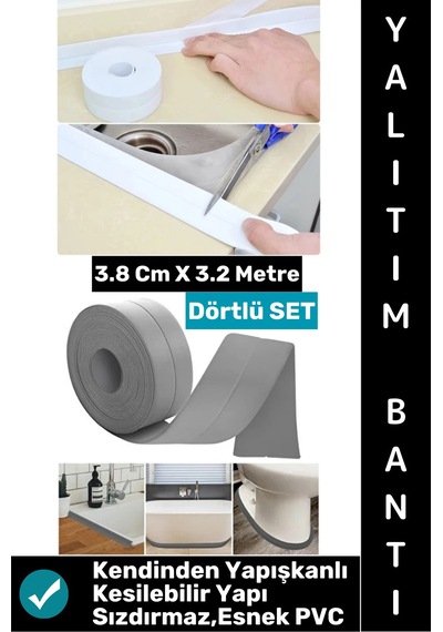 Bantseti Mutfak Lavabo Pencere Sızdırmaz Kenar Yalıtım Bandı Çok Şık Beyaz-gri 3.2 Metre Dörtlü Set