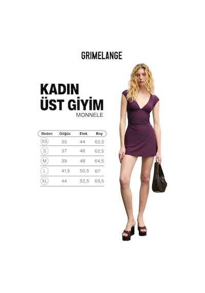 Grımelange Monnele Kadın Derin V Yakalı Vucuda Oturan Mini Mor Elbise