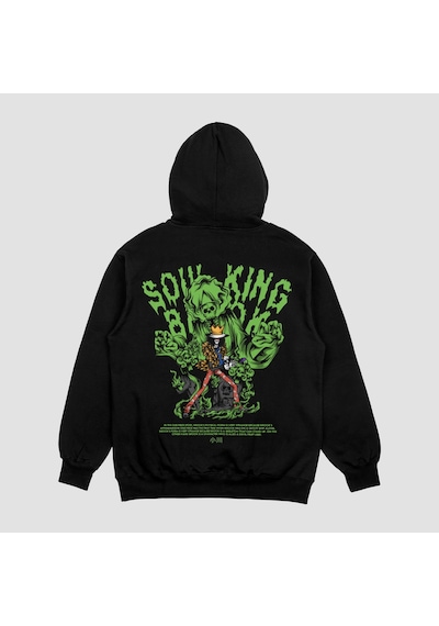 Unisex Siyah Brook Baskılı Hoodie Oversize Kapşonlu Sweatshirt Siyah