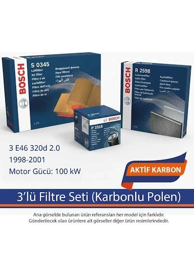 Netparset Bmw 3 E46 320d 2.0 1998-2001 Bosch 3'lü Filtre Seti Karbonlu Polen