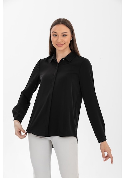 Pera Moda Basic Önü Kısa Arkası Uzun Küçük Ve Büyük Bedenli Jessica Gömlek Siyah