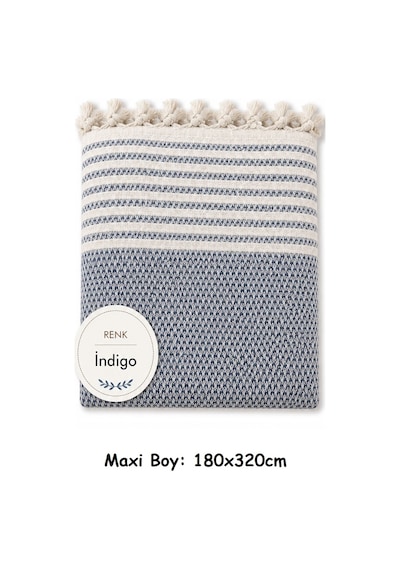 Pamuklu Kaymaz Hasır Dokuma Maxi Boy Kolları Örten Koltuk Örtüsü 180x310 - İndigo Mavi