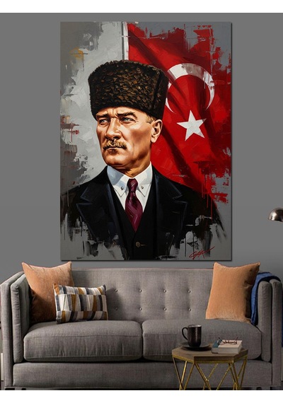 Atatürk Ve Şanlı Türk Bayrağı Dekoratif Kanvas - Mdf Ahşap Tablo
