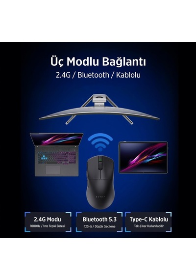 Evnıa Serisi Spk9618 Kablosuz Bluetooth Dual Mod 26000dpı 6 Tuşlu Optik Oyuncu Mouse Beyaz