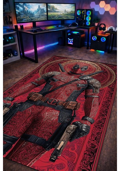 Deadpool Karakter Tasarım Dijital Baskı Yıkanabilir Kaymaz Taban Halı Gnc7
