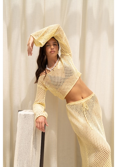 Mai Collection Forio Sarı Triko Crop Etek Takım