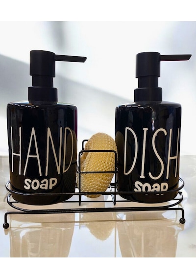 Buççin Online Mağaza 2'li Metal Stantlı Ve Süngerli Porselen Sıvı Sabunluk Mutfak Ve Banyo Seti, Hand And Dish Fenomen Se Çok Renkli
