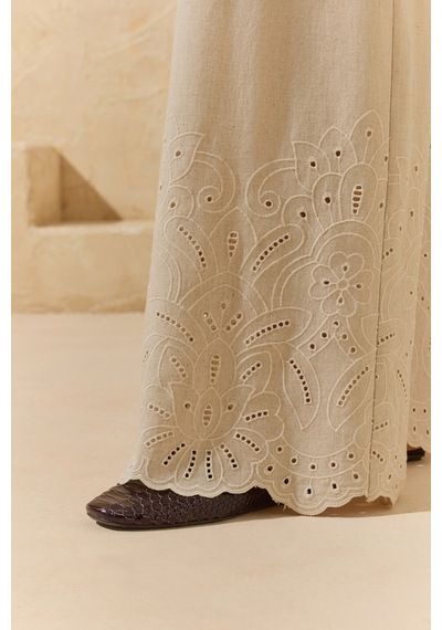 Aker Naturel Paçası Brode Detaylı Pantolon Naturel Naturel
