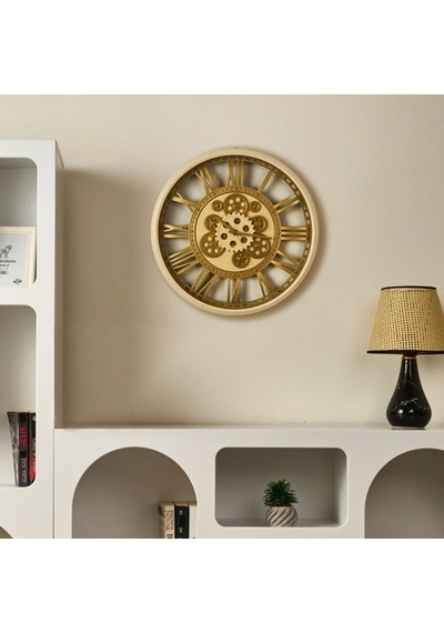 Galaxy Çarklı Duvar Saati - Krem / Altın - 50 Cm Krem / Altın Altın - Krem