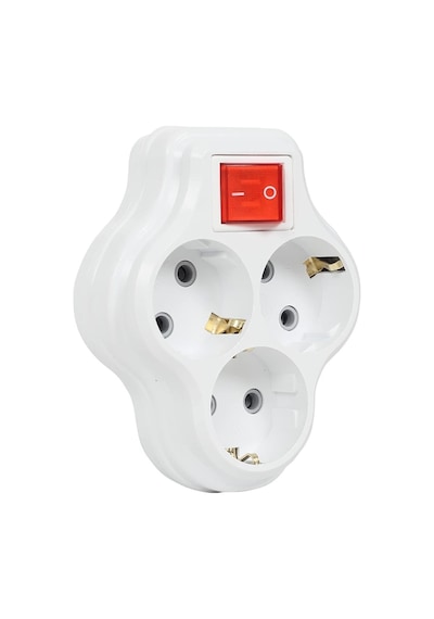 3lü Anahtarlı Golyat, Üçlü Topraklı Priz Duvar Tipi Çoklayıcı Fiş, 16a 250 Volt, Max 3600 Watt Beyaz 0