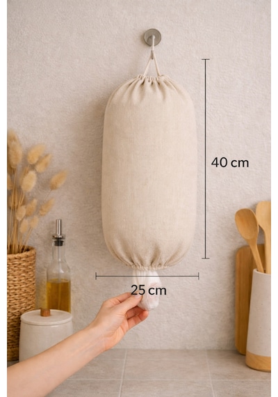 Punch Panç Nakışlı Poşetlik - Poşet Düzenleyici - Poşet Organizeri Keten 40x25 Cm 1 Adet