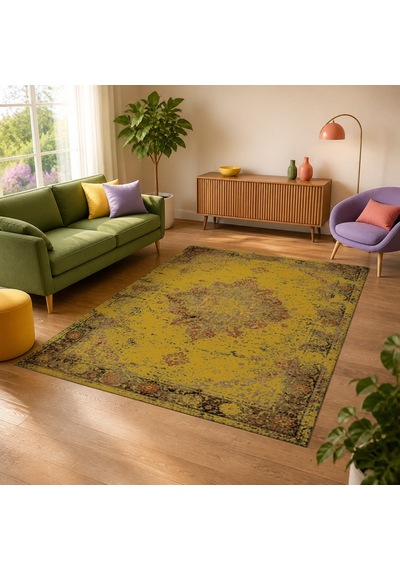 Kartela Halı Melo Halı Jüt Taban Dokuma Halı Hardal Sarısı - 200 X 300 Cm