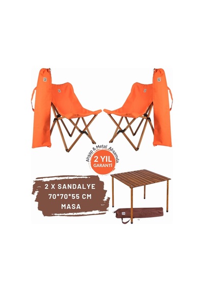 Bag The Joy Ahşap Masa Sandalye Seti Kahve-turuncu- 70 70 55cm Kahverengi - Turuncu