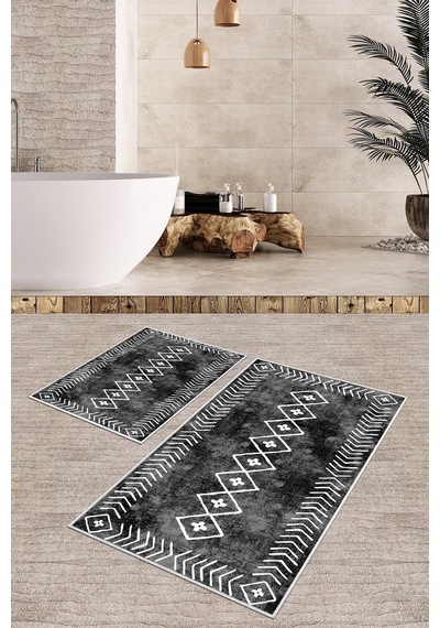 West Home Dijital Baskı Yıkanabilir Kaymaz Taban Salon Halısı Mutfak Halısı Yolluk Ve Banyo Paspası Wh 375 Black