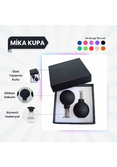 Silikon Vakumlu Mika Yüz Masaj Kupası 2'li Set Siyah Çok Renkli