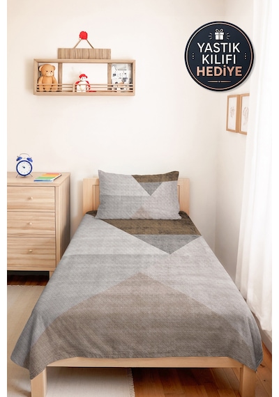 Gri Geometrik Modern Genç Odası Tek Kişilik Pike Takımı-antrasit Bej 160x220cm Kapitone Yatak Örtüsü Mat Ada Kabuğu
