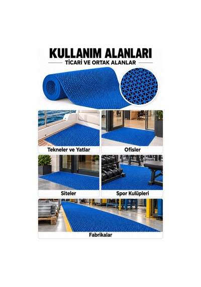 Hortumtech Zmat Yıldız Paspas Kaydırmaz Pvc Islak Zemin Duş Havuz Su Tahliyesi 5 Mm - Mavi 90 X 100 Cm