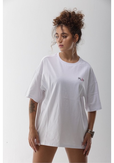 Oversize Beyaz Pamuklu Tişört Beyaz