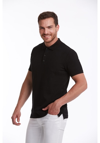 Hatemoğlu 530814660 Regular Fit Pamuk Polo Yaka Erkek Tişört Siyah