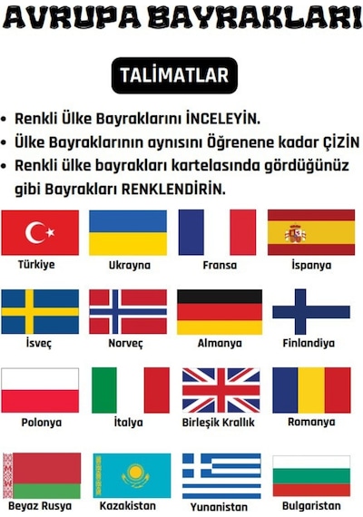 Avrupa Ülkeleri Bayrağı Çizme Ve Boyama Kitabı