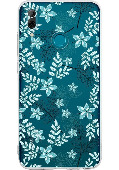 Huawei Psmart 2019 Uyumlu Kamera Korumalı Floral Su Yeşili Tasarımlı Şeffaf Silikon Kılıf