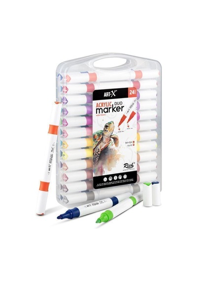 Art-x Acrylic Marker Duo Marker Çift Uçlu Su Bazlı Boyama Kalemi 24 Renk Set