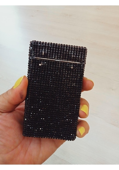 Nesgıft Siyah Swarovski Taşlı Touch Sigara Kutusu