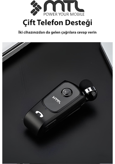 Yaka Klipsli Mono Makaralı Bluetooth Kulaklık Çift Telefon Destekli Mt920