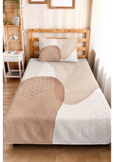 Bej Geometrik Modern Genç Odası Tek Kişilik Pike Takımı-ekru Vizon 160x220 Cm Kapitone Yatak Örtüsü Naif Rota Aurası
