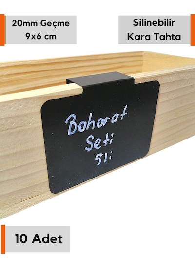 10 Adet Silinebilir Siyah Pvc Etiket 9x6 Cm 20 Mm Geçme Takma
