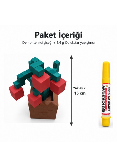 Piksel İnci Çiçeği Biblo - 3d Baskı, Minecraft Esintili Kırmızı