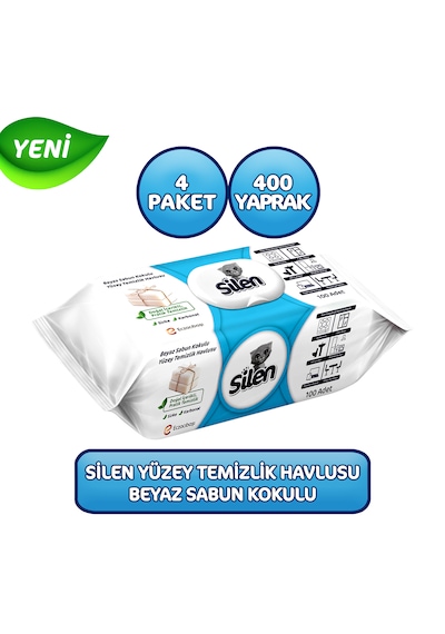 Silen Beyaz Sabun Kokulu Yüzey Temizleme Havlusu 4'lü 400 Yaprak
