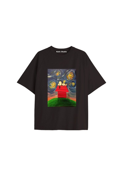 Kalic Studio Unisex Van Gogh Baskılı Oversize Tshirt Siyah-90