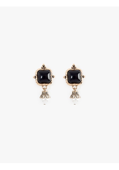 Koton Çelik Karışımlı Sallantılı Taşlı İnci Vintage Küpe - Koton X Selected By Melis Ağazat Siyah 7wak70756aa