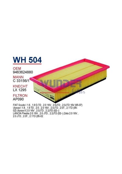WUNDER WH504 HAVA FİLTRESİ - PEUGEOT 406 (SÜNGERLi)