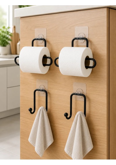 Astraltech 4 Parçalı Banyo Düzenleme Seti Rulo Kağıt Tutucu Havlu Askılığı Çok Renkli