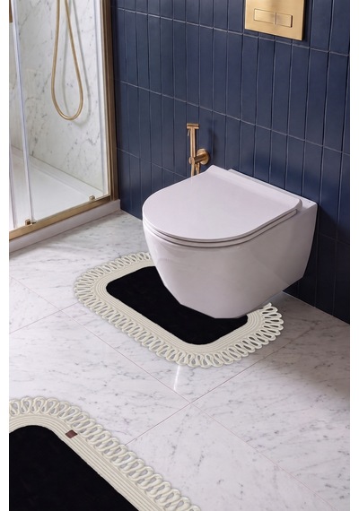Banyo Paspası Takımı 70x110+50x70 Cm Dış Trikot Siyah & Krem