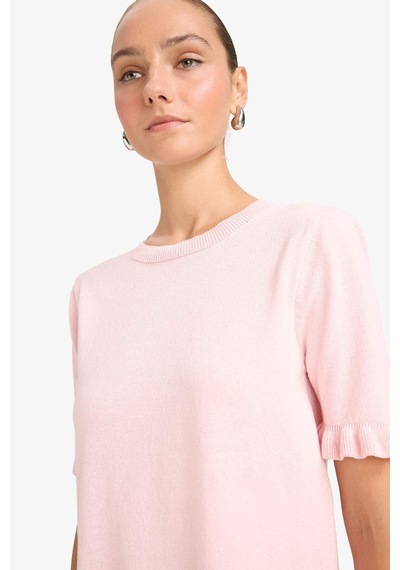 Defacto Regular Fit Bisiklet Yaka Kısa Kollu Kazak G0186ax25aupn525 Pembe