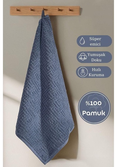 Pamuk Tekli Havlu Jakarlı Karna Premıum Molıs - 70 X 140 İndigo