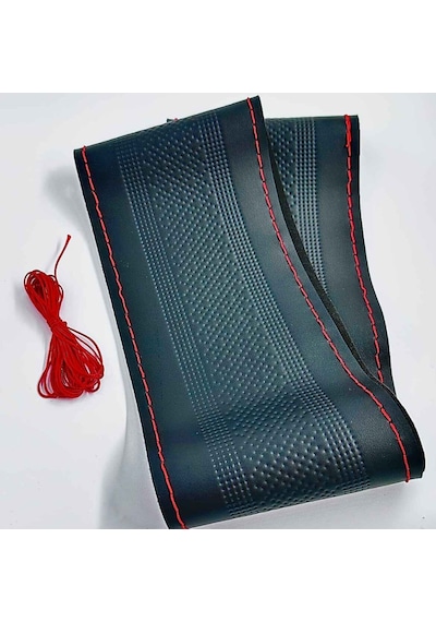 Dikmeli Çizgi Nokta Baskılı Siyah Direksiyon Kılıfı Kırmızı İp İğneli 37cm 38cm 39cm Çaptaki Standart Tüm Direksiyonlarla Uyumlu Dk-457